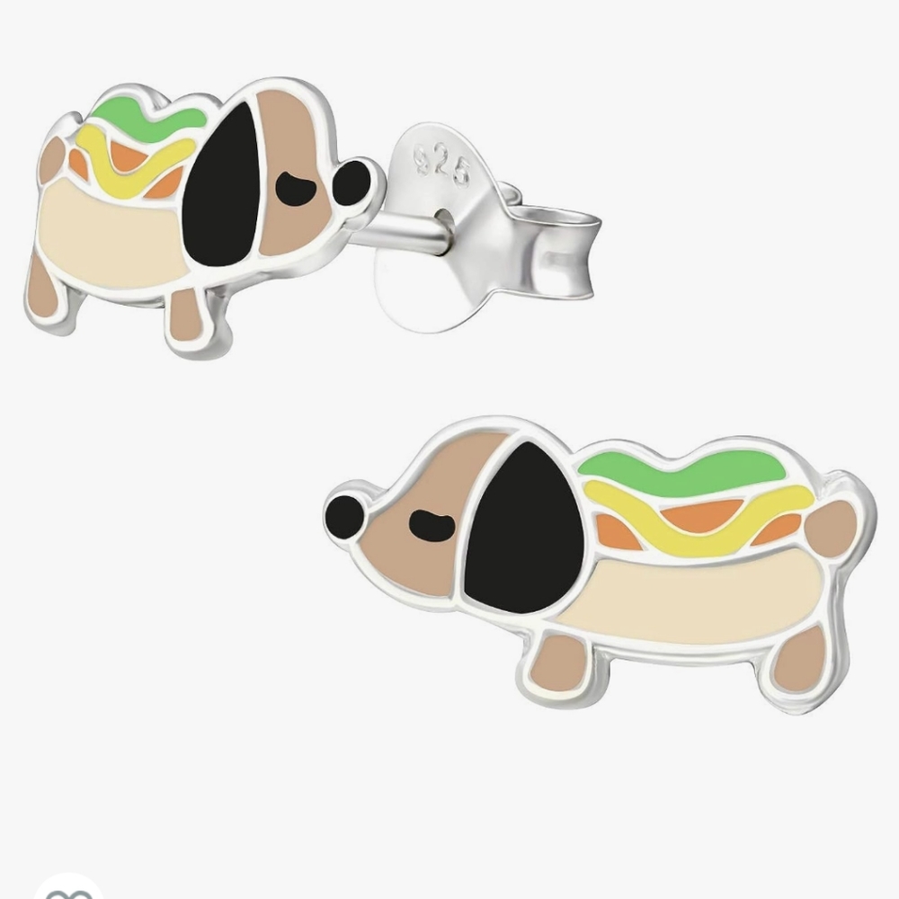 Girl Earrings Hot Dog Dachshund Stud Earrings 925 Sterling Silver Monkimau